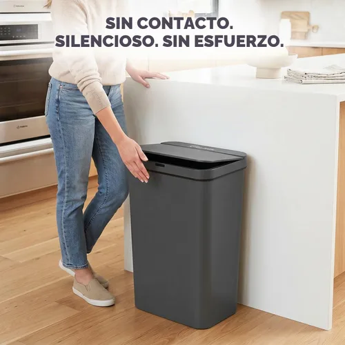 Vista 2 de SIMPLI-Magic Cubo de basura rectangular con sensor de cocina de 13.2 galones / 50 litros, cubo de basura automático sin contacto con tapa de cierre