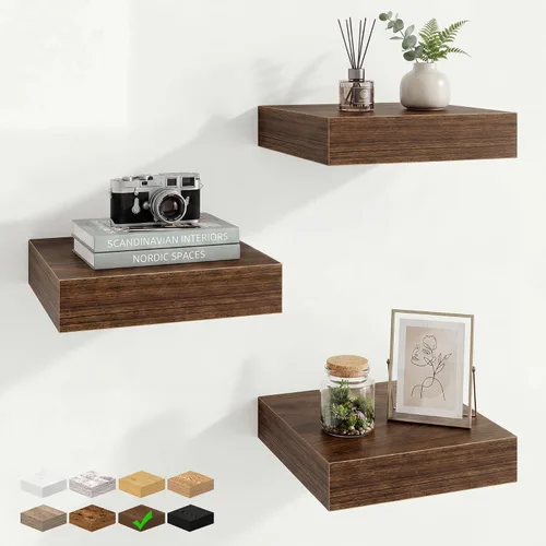 Vista 90 de Marsmiles 12in Depth Floating Shelves, 12x12x1.4, Rustic Brown, Set of 3 Marrón rústico