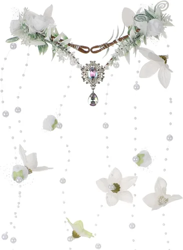 Vista 11 de MOSTORY Corona de flores de hada, corona de elfo floral, círculo de flores de bosque para mujer, Renfaire, Halloween Negro-rojo
