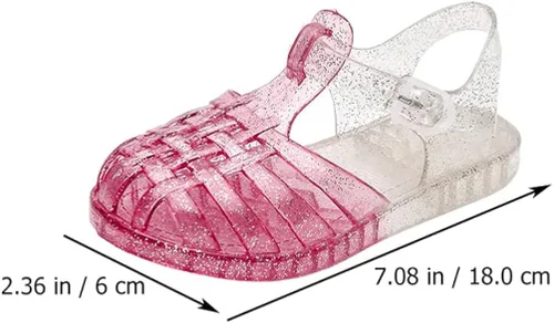 Vista 5 de USHOBE Sandalias de jalea de princesa para niñas, sandalias de verano para la playa, zapatos de gelatina con purpurina, sandalias planas