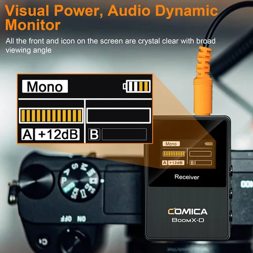 Vista 5 de Comica BoomX-D2 - Sistema de micrófono inalámbrico para cámaras, videocámaras, teléfonos inteligentes, portátiles, micrófono de solapa inalámbrico