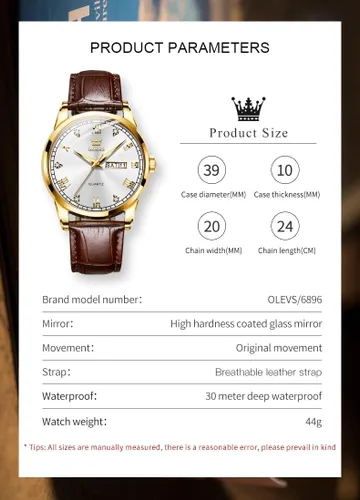 Vista 6 de OLEVS Tienda Watches, reloj de cuero marrón para hombre, reloj de fecha para hombre, reloj luminoso para hombre, reloj de vestir para hombre, reloj