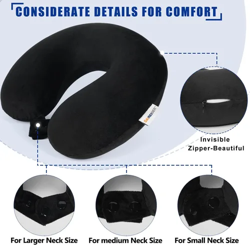 Vista 5 de SAIREIDER Almohada de viaje de espuma viscoelástica 100% pura, almohada de viaje para el cuello, almohada de avión para viajes, automóvil, hogar