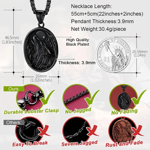 Vista 5 de FaithHeart Collar con colgante de lobo vikingo nórdico para hombres y mujeres, acero inoxidable, chapado en oro de 18 quilates, joyería con embalaje