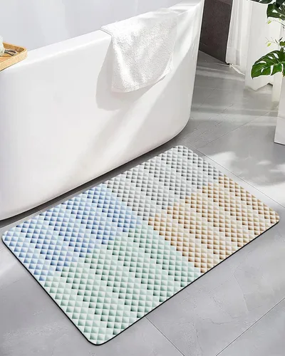 Vista 7 de Tapete de baño a cuadros rojos y verdes para bañera, antideslizante, de secado rápido y absorbente, de tierra de diatomeas, fregadero de ducha