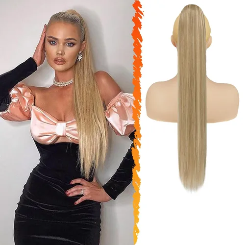 Vista 19 de Barsdar Extensión de cola de caballo marrón oscuro - Extensiones de cola de caballo cortas y rectas de 14 pulgadas con cordón para mujeres