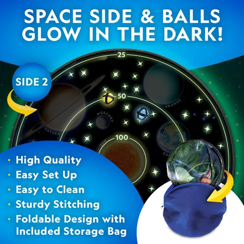 Vista 3 de Tablero de dardos para niños National Geographic Kids con brillo en la oscuridad - Juego de dardos con pelotas brillantes, tablero de dardos