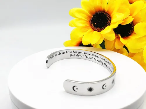 Vista 161 de Pulseras inspiradoras para mujer, joyería de acero inoxidable, con refranes, pulsera motivacional con mensaje oculto, pulseras grabadas para mejor