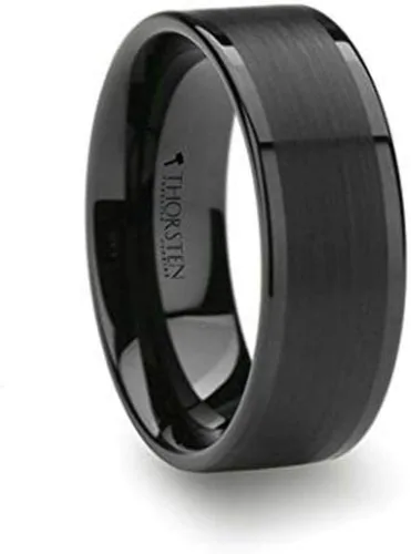 Vista 2 de Roy Rose Jewelry Anillo de tungsteno negro con acabado cepillado y bordes pulidos, juego único de anillos de boda para parejas, 0.157 in y 0.315 in