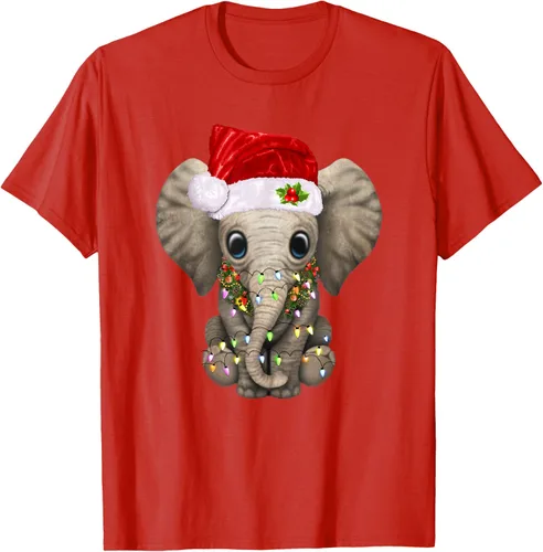 Vista 72 de Lindo elefante de Navidad luz divertido elefante amante de Navidad regalo camiseta Negro