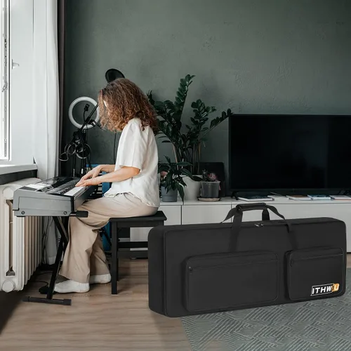 Vista 7 de Funda acolchada de 8 mm a prueba de golpes para teclado de 61 teclas, bolsa para teclado de piano eléctrico con buena protección, correas ajustables