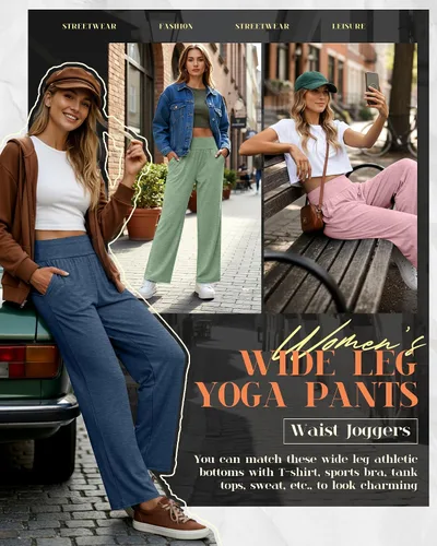 Vista 201 de Neer - Conjunto de 3 pantalones de yoga de pierna ancha para mujer - Pantalones deportivos cómodos, holgados, de cintura alta y casuales