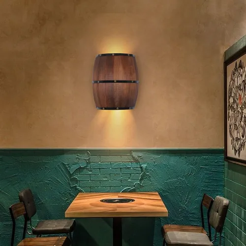 Vista 7 de Aplique de pared de barril de vino de madera antigua, lámpara de pared interior para área de bar, tema steampunk, accesorio de iluminación de pared