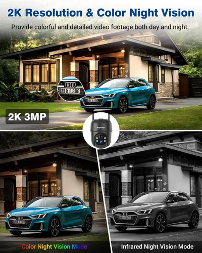 Vista 4 de Septekon Cámaras de seguridad solar 2K inalámbricas para exteriores, 360 ° PTZ con batería para exteriores, cámara WiFi de 2.4G con foco de visión