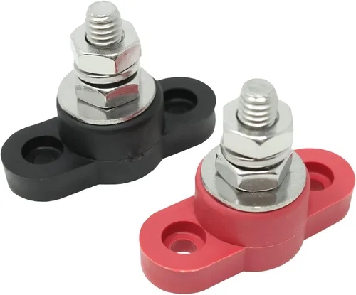 Vista 8 de Cable de batería con poste de acero inoxidable, par de postes de conexión de batería de un solo perno rojo y negro, para uso automotriz y marino