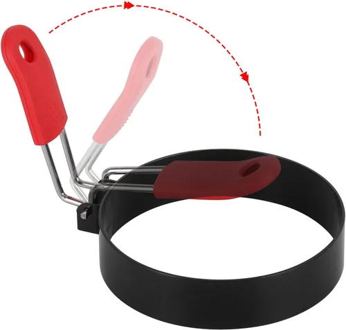Vista 5 de 6 anillos de huevo de 3.5 pulgadas con mango de silicona, molde redondo para panqueques con cepillo de aceite de silicona para freír huevos