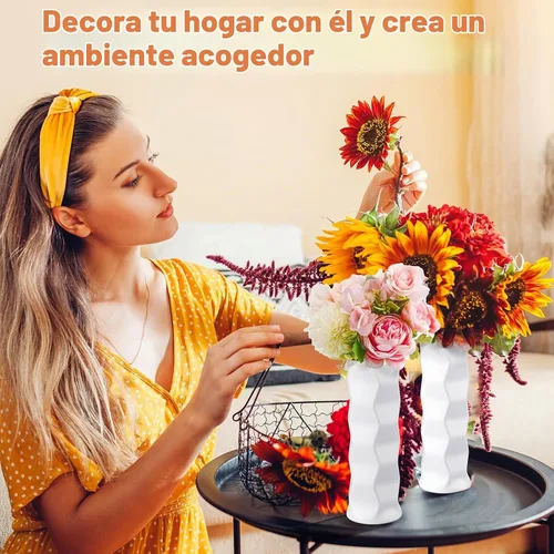 Vista 5 de Hoolerry 12 jarrones de flores blancas a granel para centros de mesa, florero blanco de plástico para flores, jarrón decorativo alto irrompible