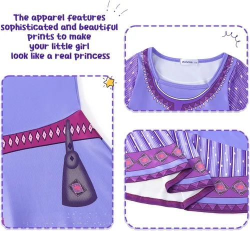 Vista 5 de Princess Asha Costume for Girls Wish Asha Dress Up Kids Cosplay Outfits for Christmas Party (Please Order ONE SIZE DOWN)