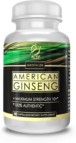 Vista 2 de Actif Ginseng americano - 100% auténtico ginseng de 10 años, sin OMG, 500 mg - Fabricado en Estados Unidos