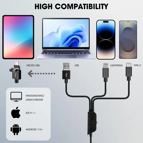 Vista 2 de Microscopio USB 1080P con soporte de metal, cámara de microscopio digital de mano 50X-1000X compatible con iPhone/Android/Windows/Mac