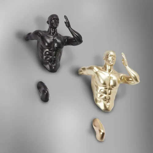 Vista 8 de Corredores de pared, estatuas de atleta, juego de 2 esculturas altas para hombres y mujeres, escultura artística de escalada para pared, decoración