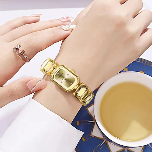 Vista 2 de Reloj de pulsera de cristal de lujo para mujer, elegante, rectangular, minimalista, con esfera de diamantes, impermeable, a la moda, delicado
