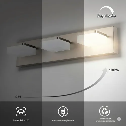 Vista 7 de Luces de Tocador de Níquel Cepillado para Baño - Lámpara de Tocador de 3 Luces - Apliques de Pared LED Regulables - Luz Diurna 5500K - Elegantes