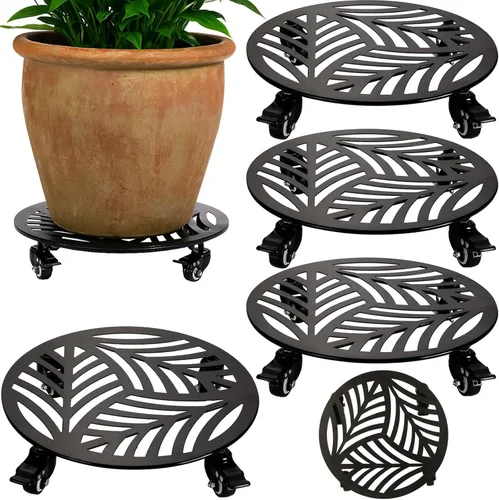 Vista 14 de 1 paquete de 30 cm de gran organizador de plantas de metal con 3 ruedas de PU metálicas, soporte rodante para plantas con ruedas para interiores