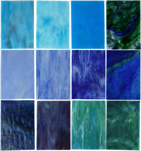 Vista 16 de Lanyani (10 hojas) Paquete de hojas de vidrio de colores azules variedad 4 x 6 pulgadas de vidrio de arte opalino Tiffany, texturas mixtas