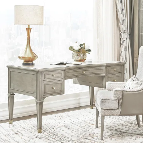 Vista 2 de Jennifer Taylor Home JTH Luxe Dauphin Gold Accent - Escritorio ejecutivo de 5 cajones
