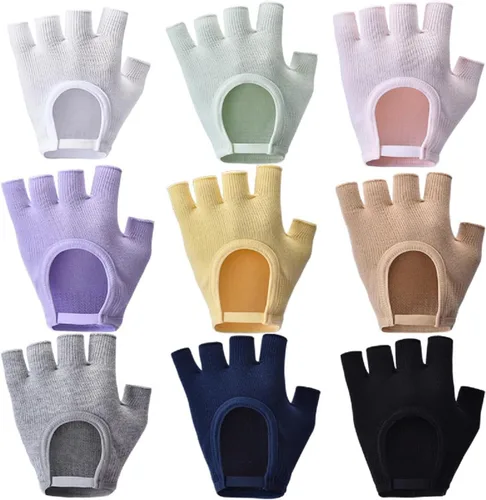 Vista 5 de Guantes de yoga antideslizantes sin dedos, ideales para pilates, barras, yoga de aire y entrenamientos de fitness, tela transpirable con agarre