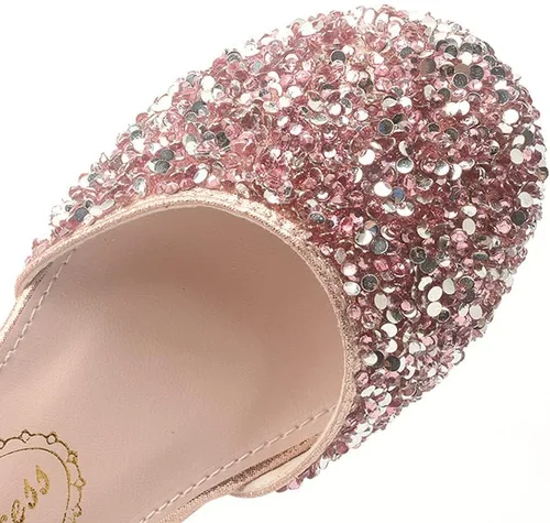 Vista 4 de Zapatos planos de ballet Mary Jane con diamantes de imitación para niña, con brillantina, para niña de las flores, para boda, fiesta, zapatos
