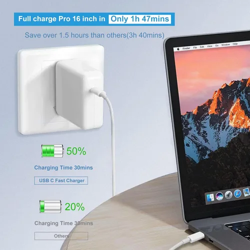 Vista 3 de Adaptador de corriente de cargador rápido USB C de 96 W compatible con el nuevo Mac Book Air de 13 pulgadas MacBook Pro de 16 pulgadas 2021 2020