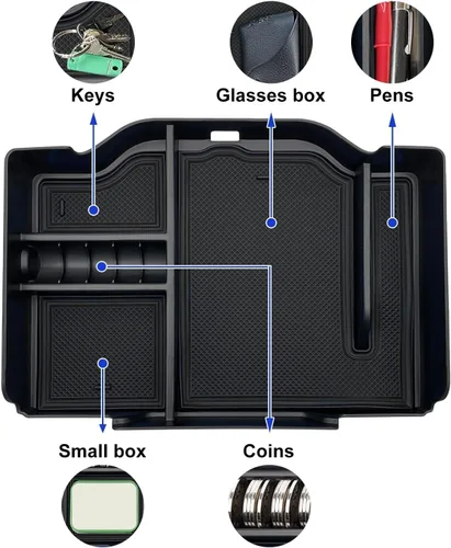 Vista 5 de Organizador de consola central compatible con Dodge RAM 1500 2500 3500 2026 2025 2024 2023 2022-2019 Accesorios Caja de almacenamiento interior Negro