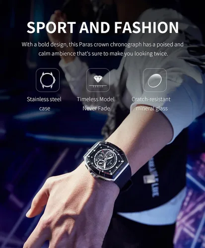 Vista 4 de Paras - Reloj de corona para hombre resistente al agua cronógrafo de lujo relojes analógicos con fecha reloj de pulsera de cuarzo con correa
