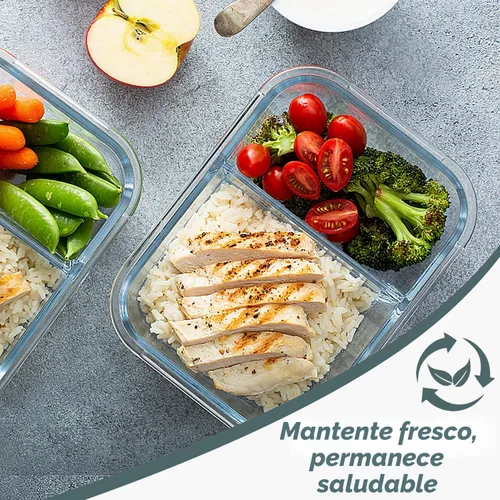 Vista 7 de VERONES - Paquete de 10 recipientes de vidrio para preparación de comidas de 2 compartimentos, 30 onzas, recipientes herméticos de vidrio