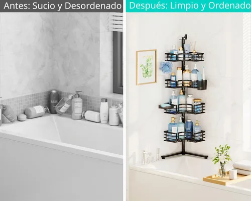 Vista 6 de HapiRm Corner Shower Caddy Stand - 4-Tier Adjustable Shower Shelves, Black