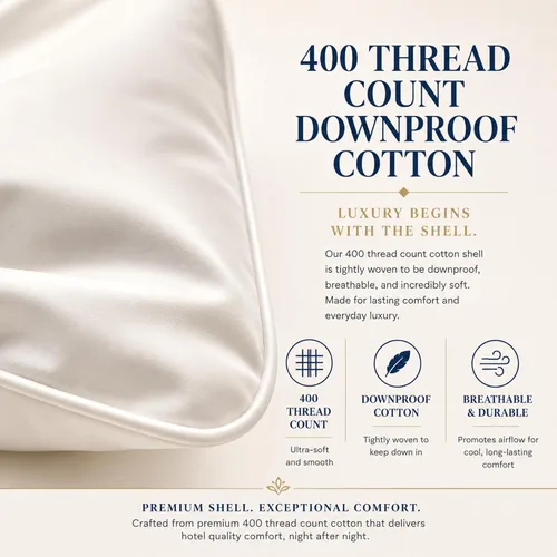 Vista 4 de Continental Bedding Almohada de plumón en capas, funda de algodón 100% resistente al plumón de 400 hilos, colección de hotel premium, comodidad