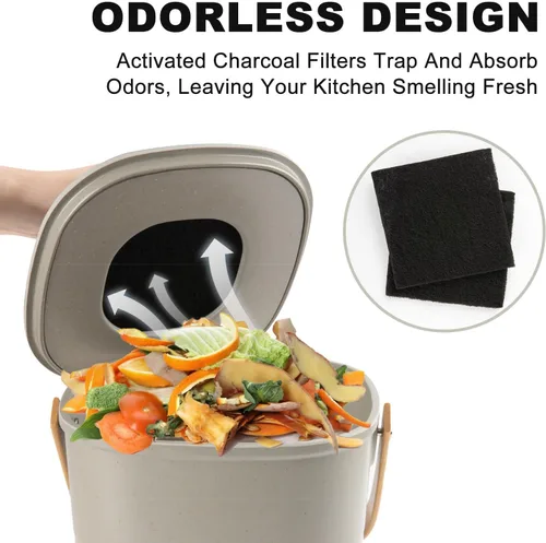 Vista 3 de Contenedor de Compost para Cocina, LALASTAR Cubo de Compost de Encimera con Tapa, Hecho de Fibra de Bambú Sostenible, Cubo de Compost