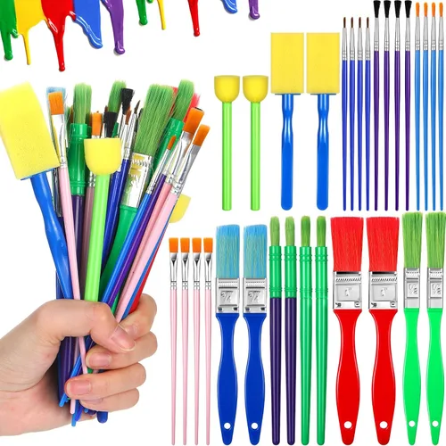 Vista 11 de Juego de pinceles de pintura multiusos para pintura acrílica, fácil de limpiar y sostener, pinceles redondos y planos para niños, ideal