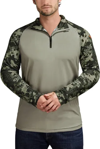 Vista 4 de Rodeel Camisa de manga larga con protección solar UPF 50+ para hombre, con cremallera de 14, para correr, senderismo
