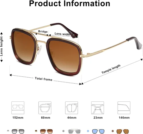 Vista 4 de SOJOS Retro Square Polarized Sunglasses for Men Women Goggle Classic Alloy Frame HERO SJ1126