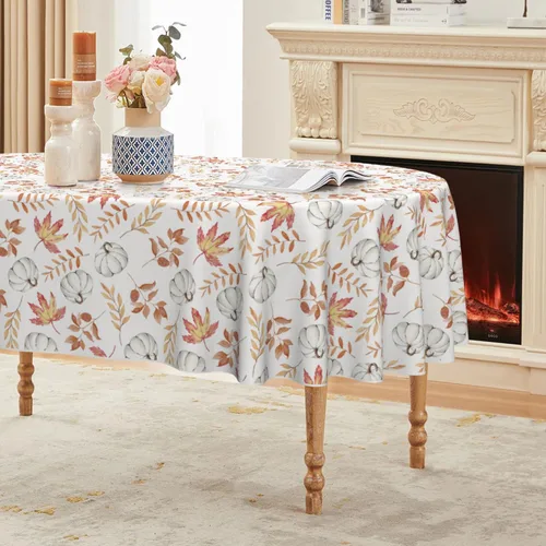 Vista 7 de Horaldaily Mantel rectangular de otoño de 52 x 70 pulgadas, diseño de calabazas y hojas azules de cosecha de otoño de Acción de Gracias