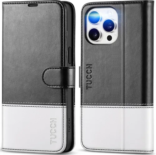 Vista 13 de Funda tipo billetera TUCCH para iPhone 15 Pro Max, con bloqueo RFID, con soporte para 4 tarjetas, a prueba de golpes, con interior de TPU, con funda