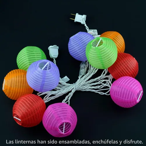 Vista 8 de HOSY 10 unidades de linterna con 3.35 m de luces de cadena de alambre blanco, luces de linterna enchufables con separación de 30.5 cm (multicolor)