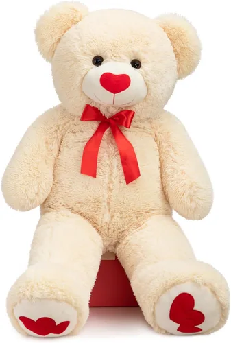 Vista 8 de HollyHOME Oso de Peluche Grande Animal de Peluche Oso Grande de Felpa con Corazón Rojo para Novia y Niños Juguete de Regalo de Vacaciones 36 Beige