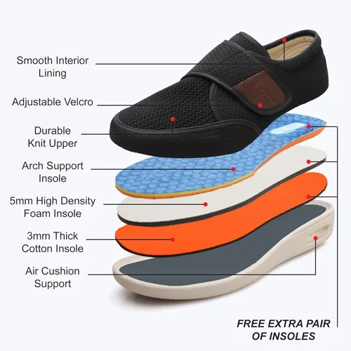 Vista 3 de youyun Zapatos para diabéticos para hombres de ancho ancho, zapatos diabéticos para hombres mayores, cierre ajustable, transpirables, ligeros