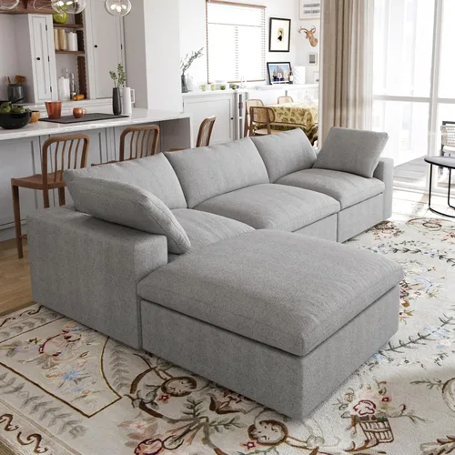 Vista 28 de Sofá modular Cloud de 79 pulgadas, sofá biplaza modular convertible con otomana de almacenamiento, sofá de tela de lino y algodón para sala