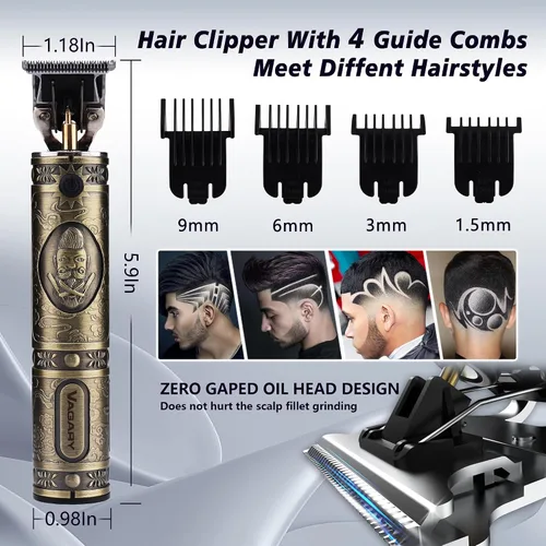 Vista 4 de VAGARY Cortapelos eléctrico profesional para hombres, recortadora de pelo de barba con cuchilla en T, cortadora de pelo eléctrica inalámbrica