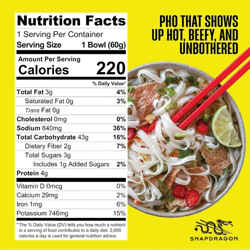 Vista 2 de Snapdragon Pho Bowls - Paquete de 6 fideos instantáneos con caldo de carne vietnamita para sorber y fideos de taza de arroz sin gluten. Microondas